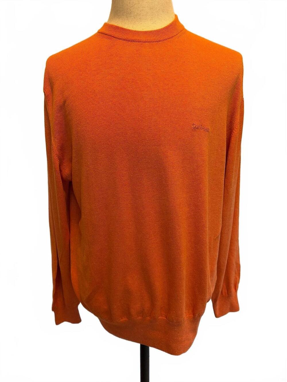 Barbour M Orange Cotton Crew Neck Sweater Heritage Preppy Old Money Scotland Ivy